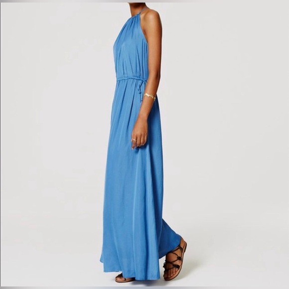 Ann Taylor Loft Tasseled Halter Maxi Dress in Blue - Picture 2 of 11